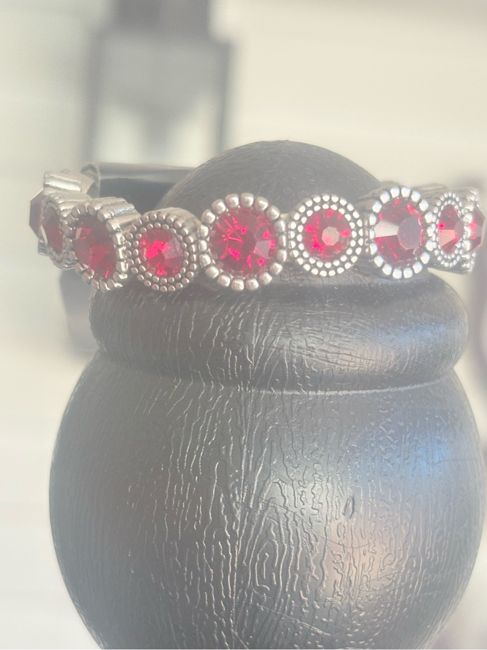 Red Crystal Stretch Bracelet with Silver-Accent Bezel